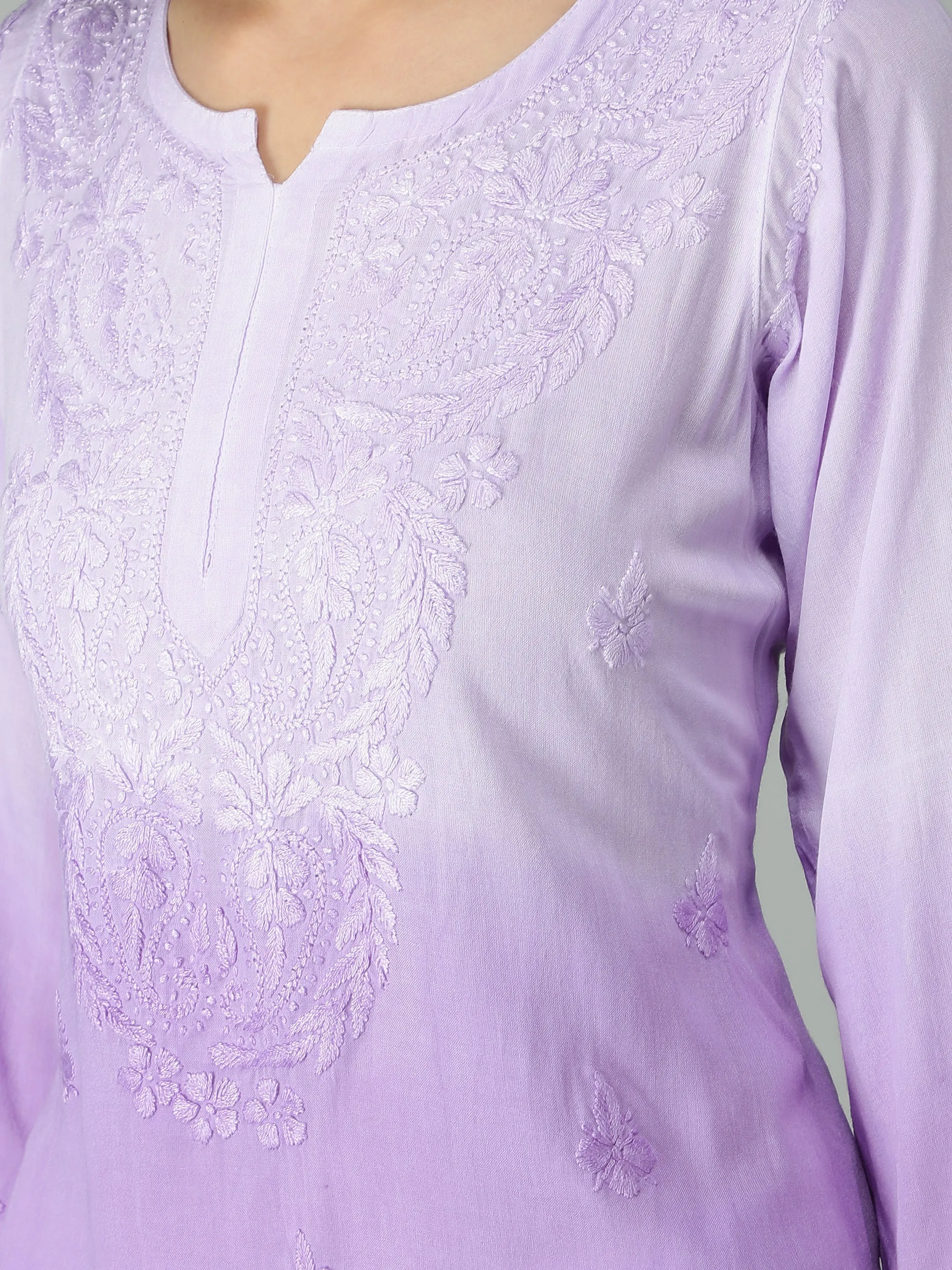 Mauve Rayon Chikankari Straight Tunic Top