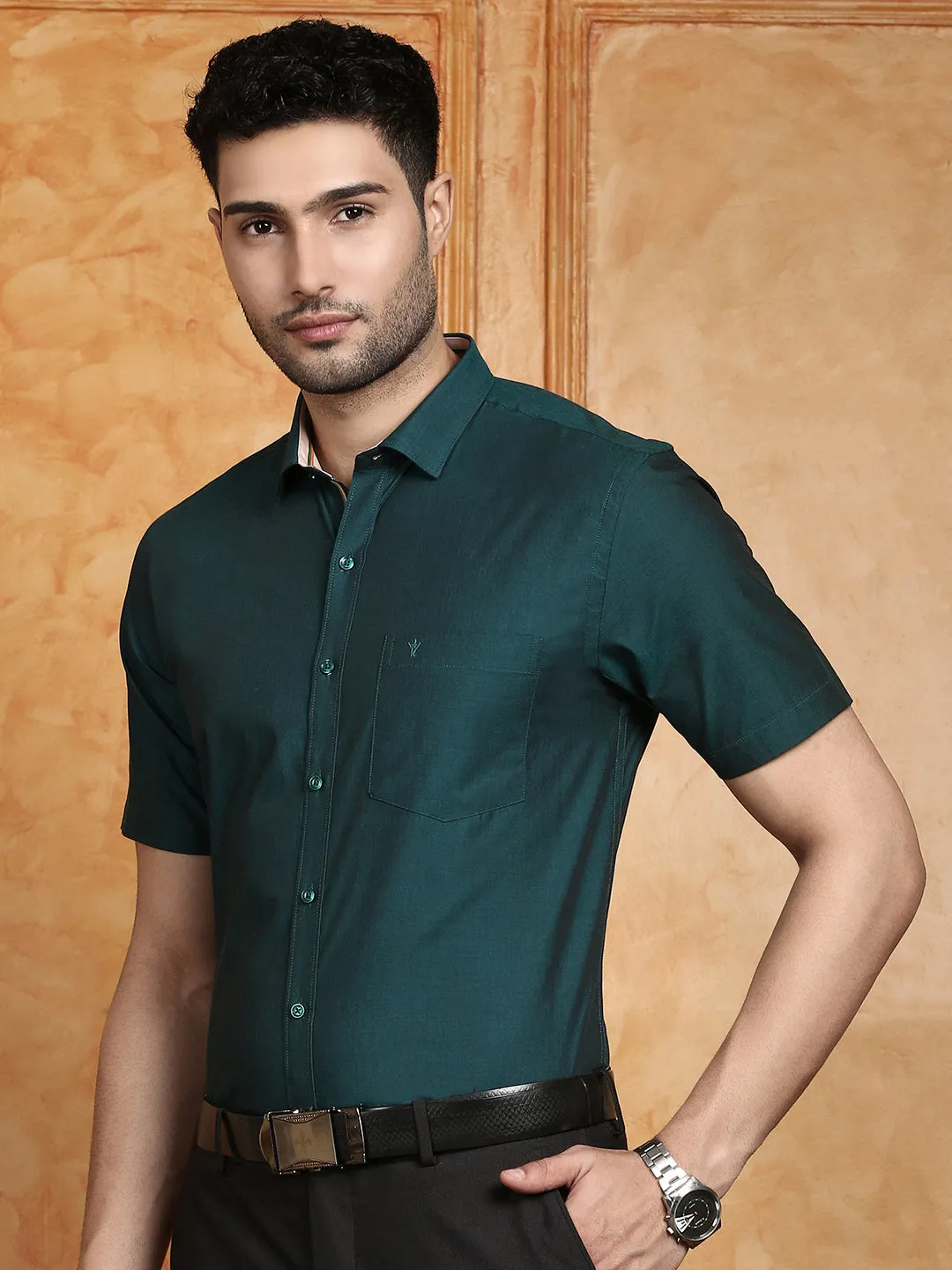 Men 100% Cotton Shirt Dark Green G116