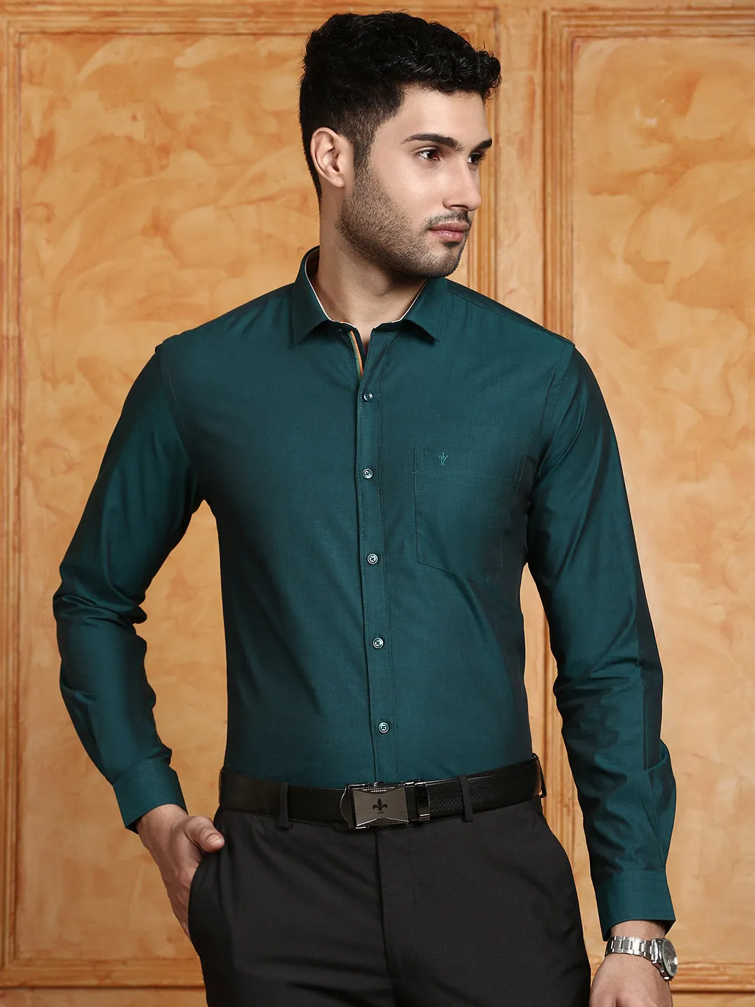 Men 100% Cotton Shirt Dark Green G116