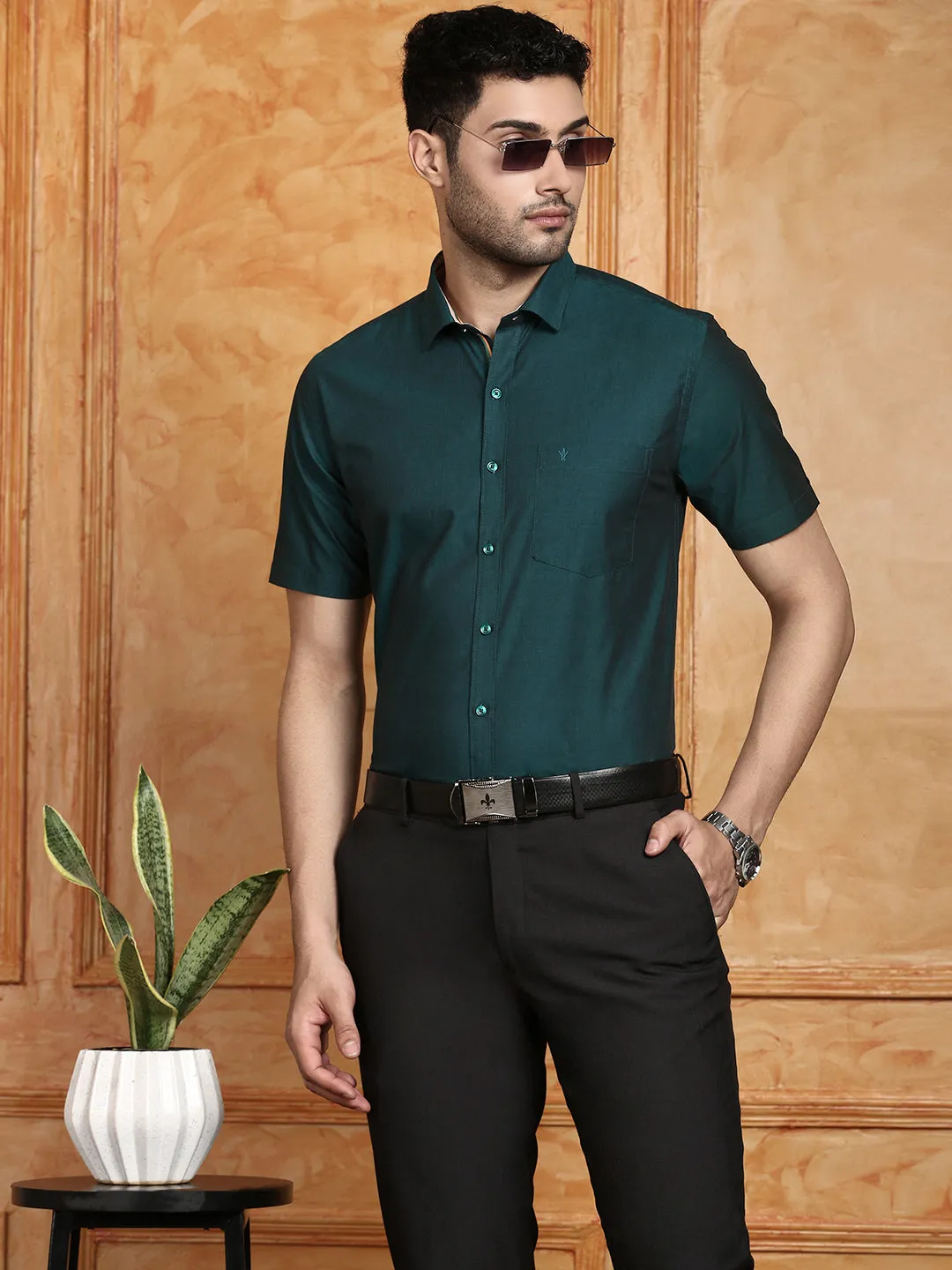 Men 100% Cotton Shirt Dark Green G116