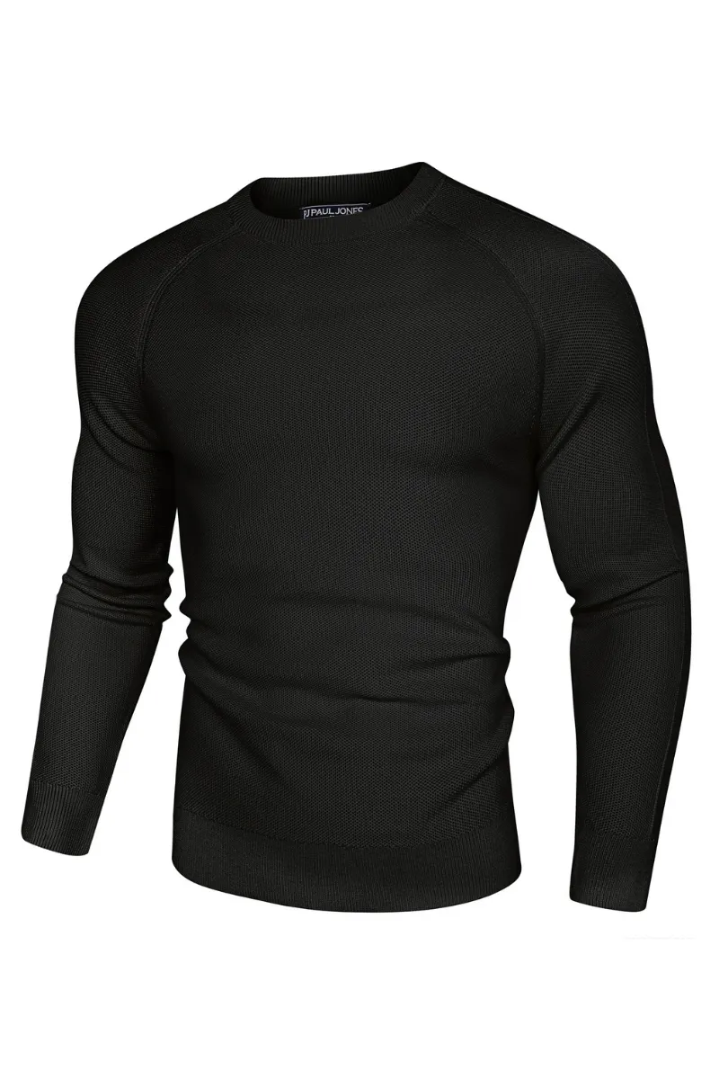 Men Cellular Textured Sweater Long Raglan Sleeve Crew Neck Kitted Tops