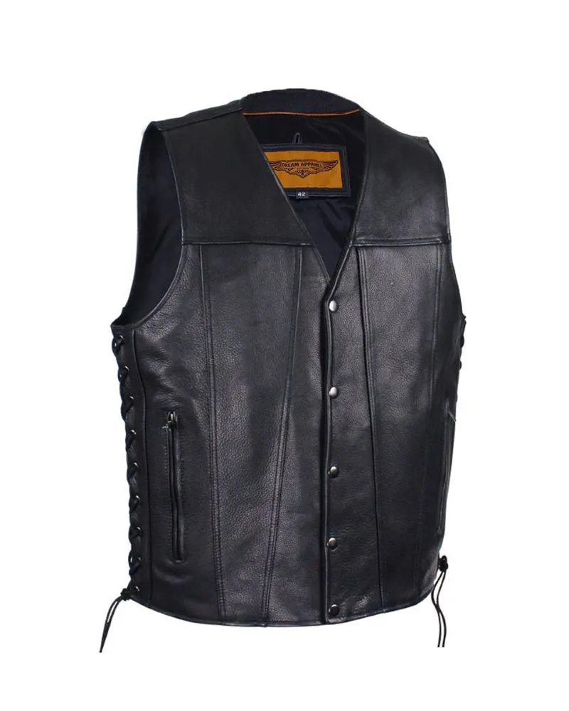 Mens Leather Vest With Concealed Gun Pockets Side Laces