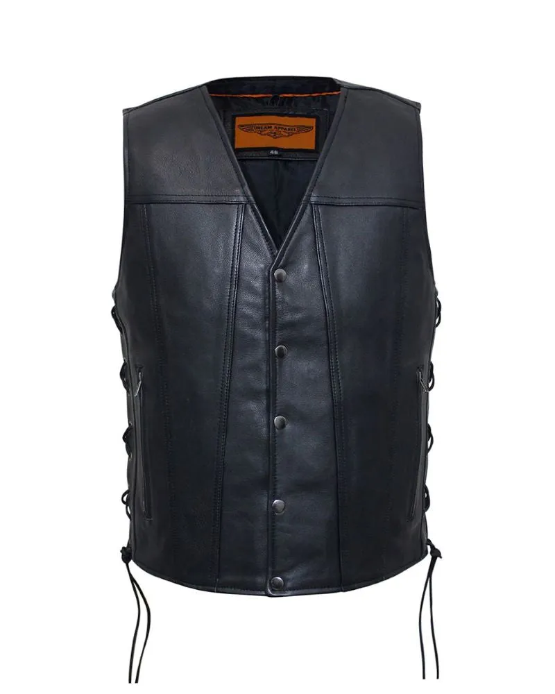 Mens Leather Vest With Concealed Gun Pockets Side Laces