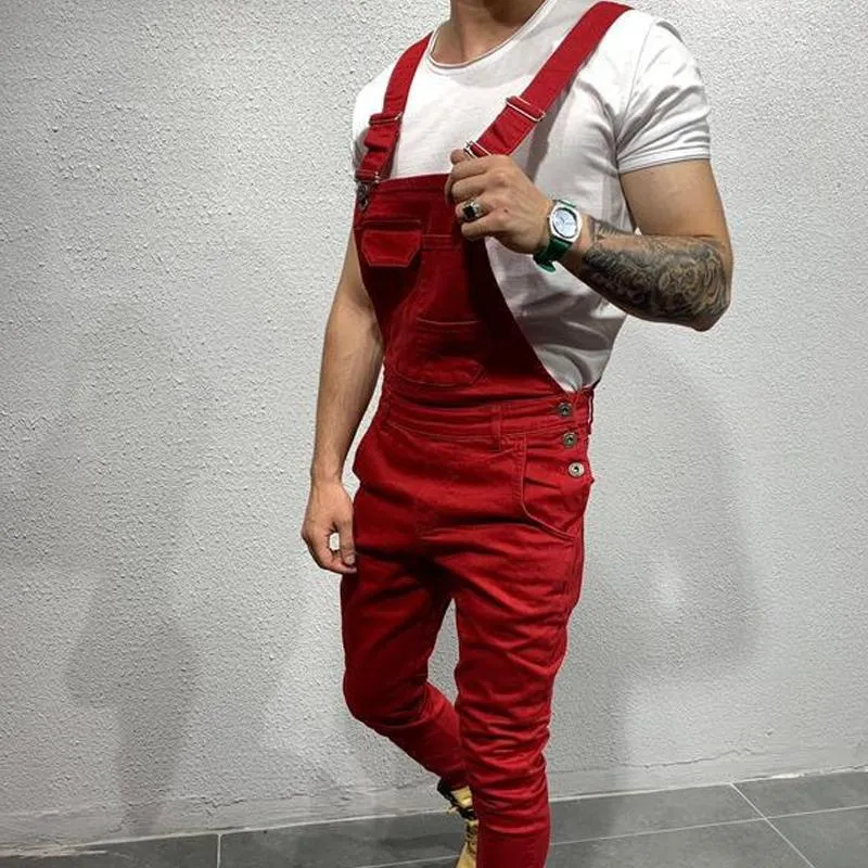 Men's Solid Color Denim Overalls 01703561X