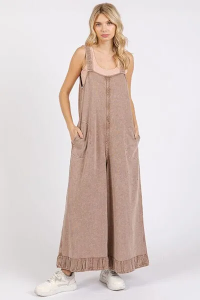 Mittoshop Ruffled Hem Wide Leg Overalls with Pockets