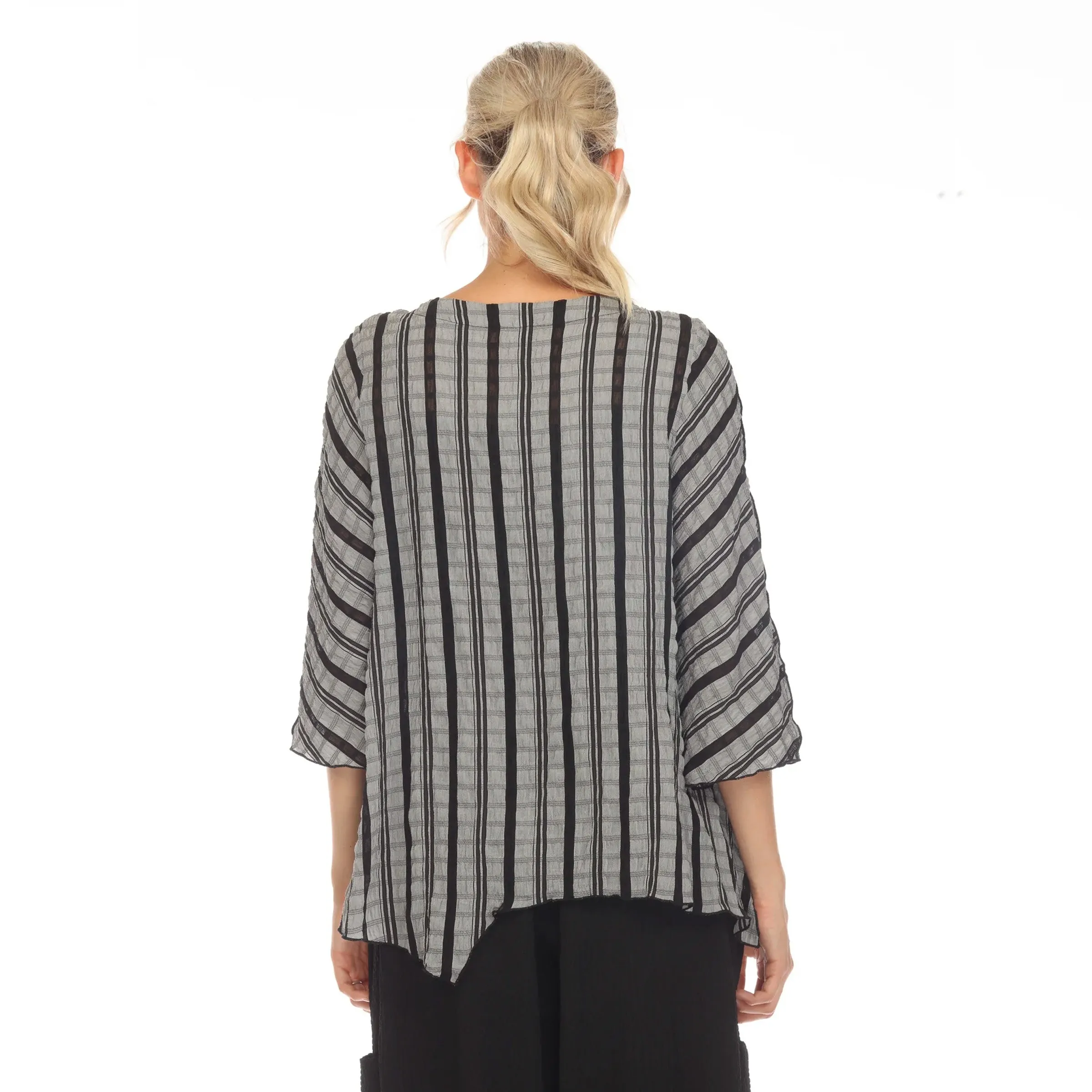 Moonlight Textured Stripe Pocket Tunic Top - 3628