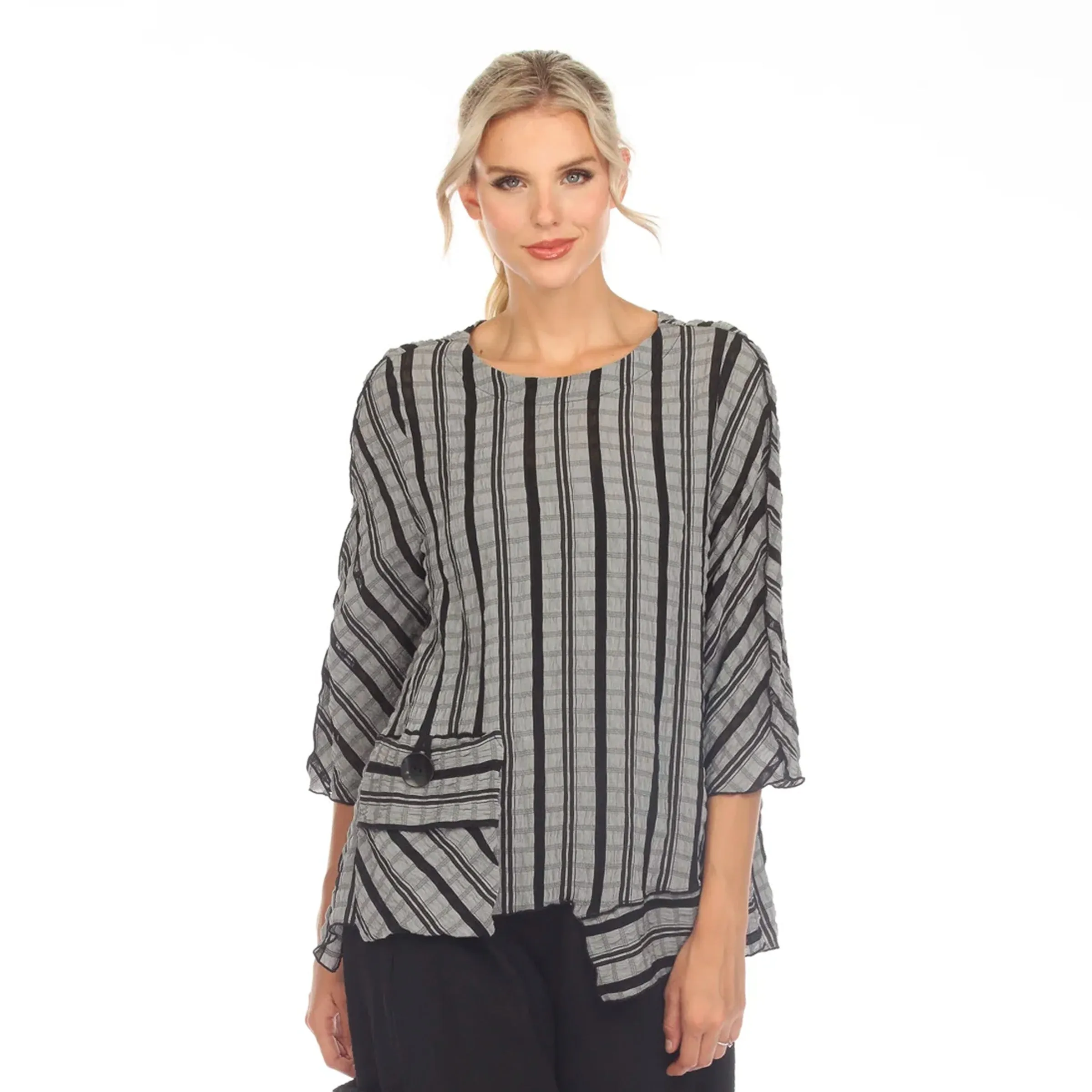 Moonlight Textured Stripe Pocket Tunic Top - 3628