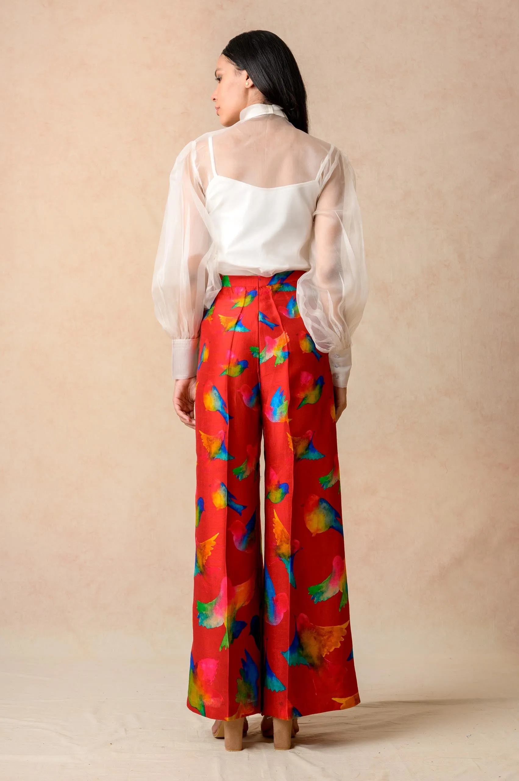 Organza top with flared pants