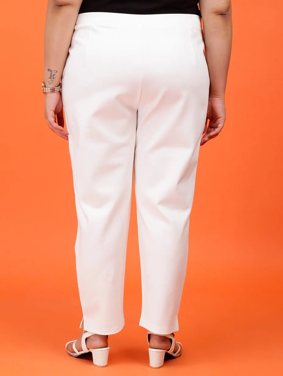 Plus Size Women Off White Cigarette Pants