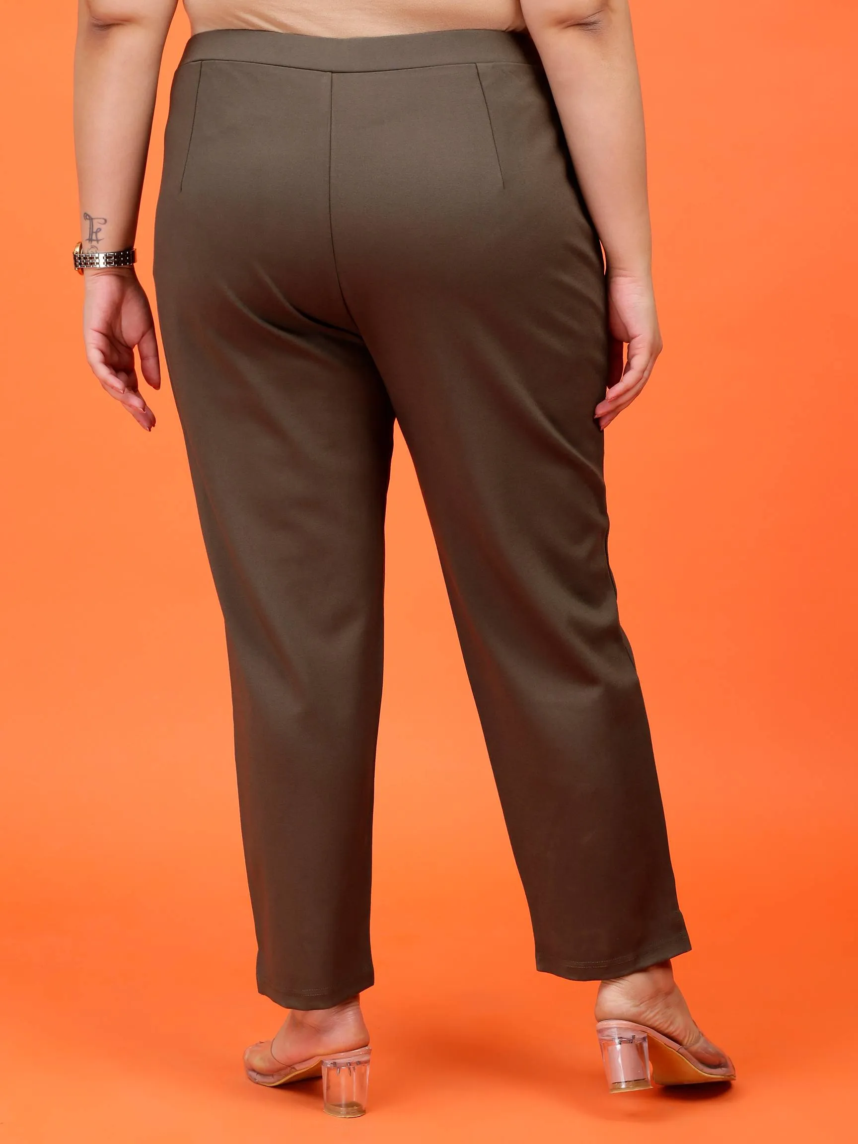 Plus Size Women Olive Green Cigarette Pants