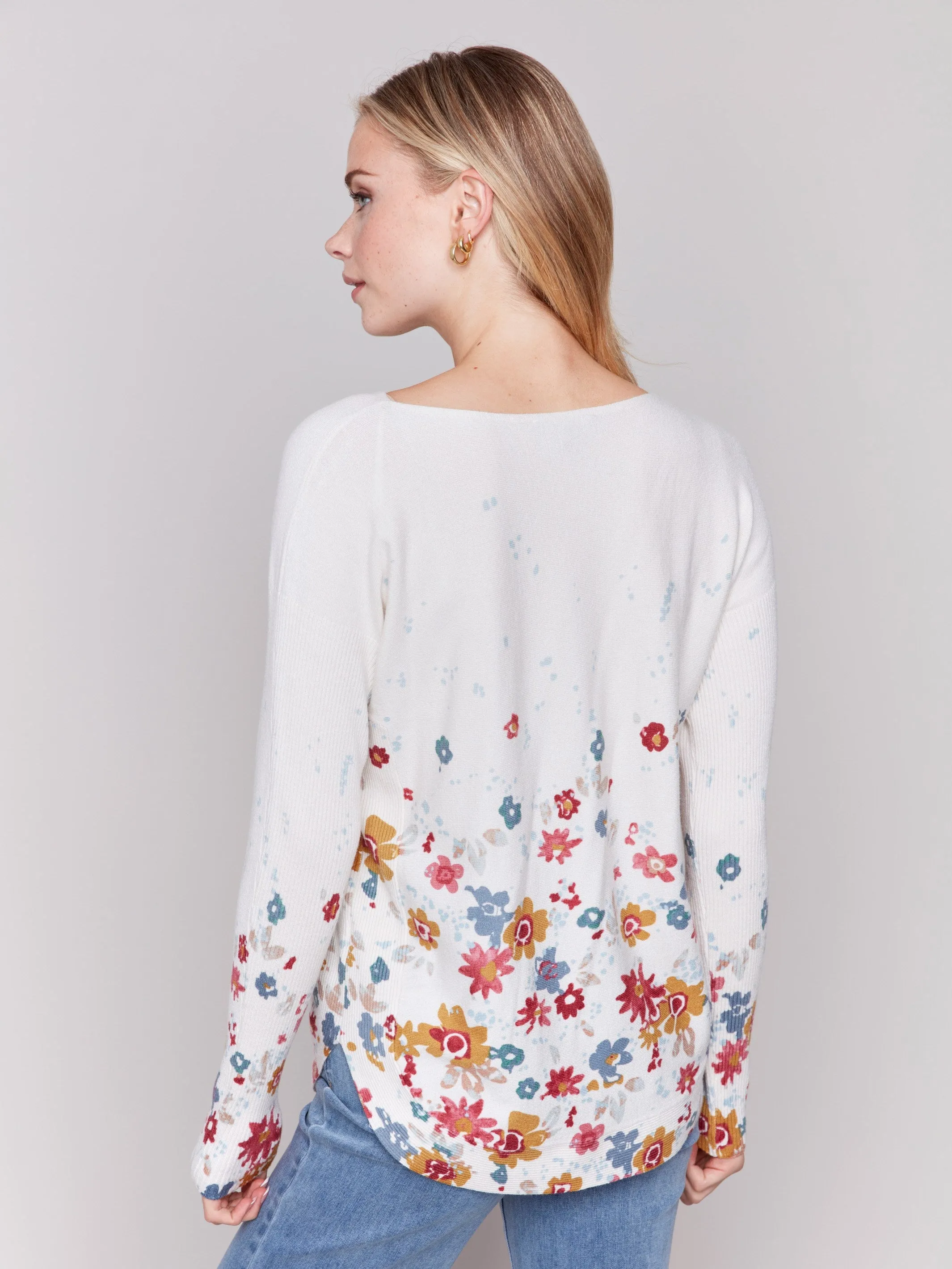 Printed Plush Knit Sweater - Floral