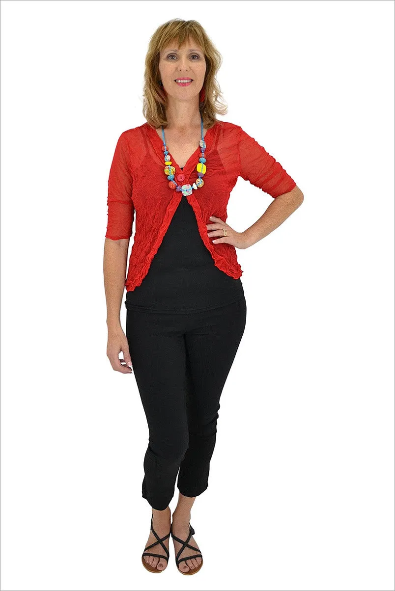 Red One Button Mesh Cardigan