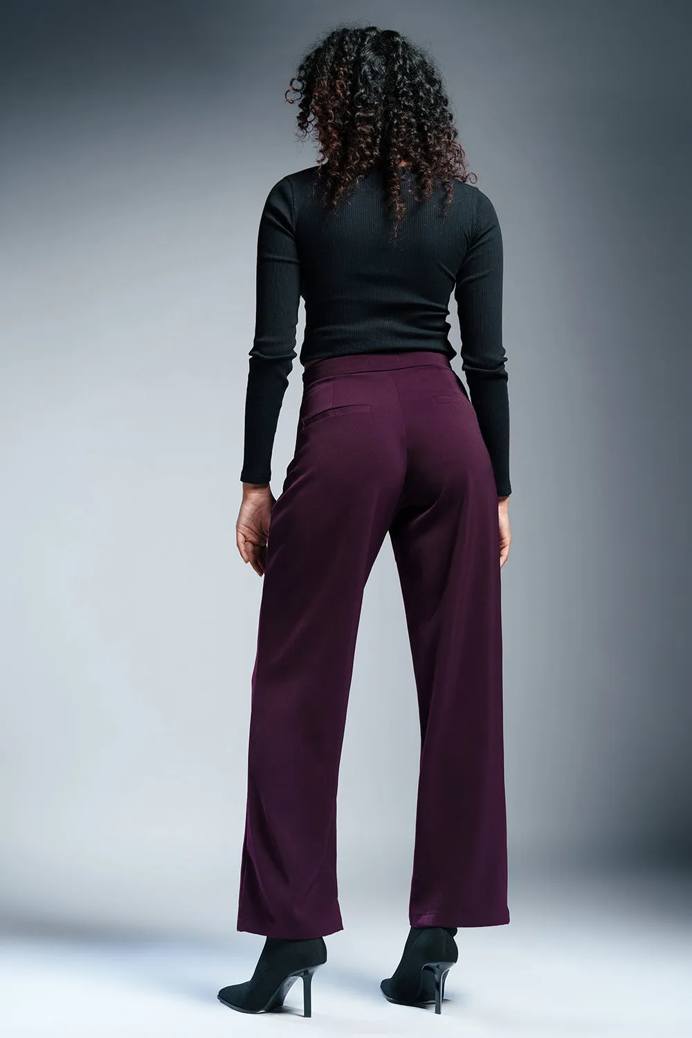 Ruby Wine Twisted Waist Korean Pants