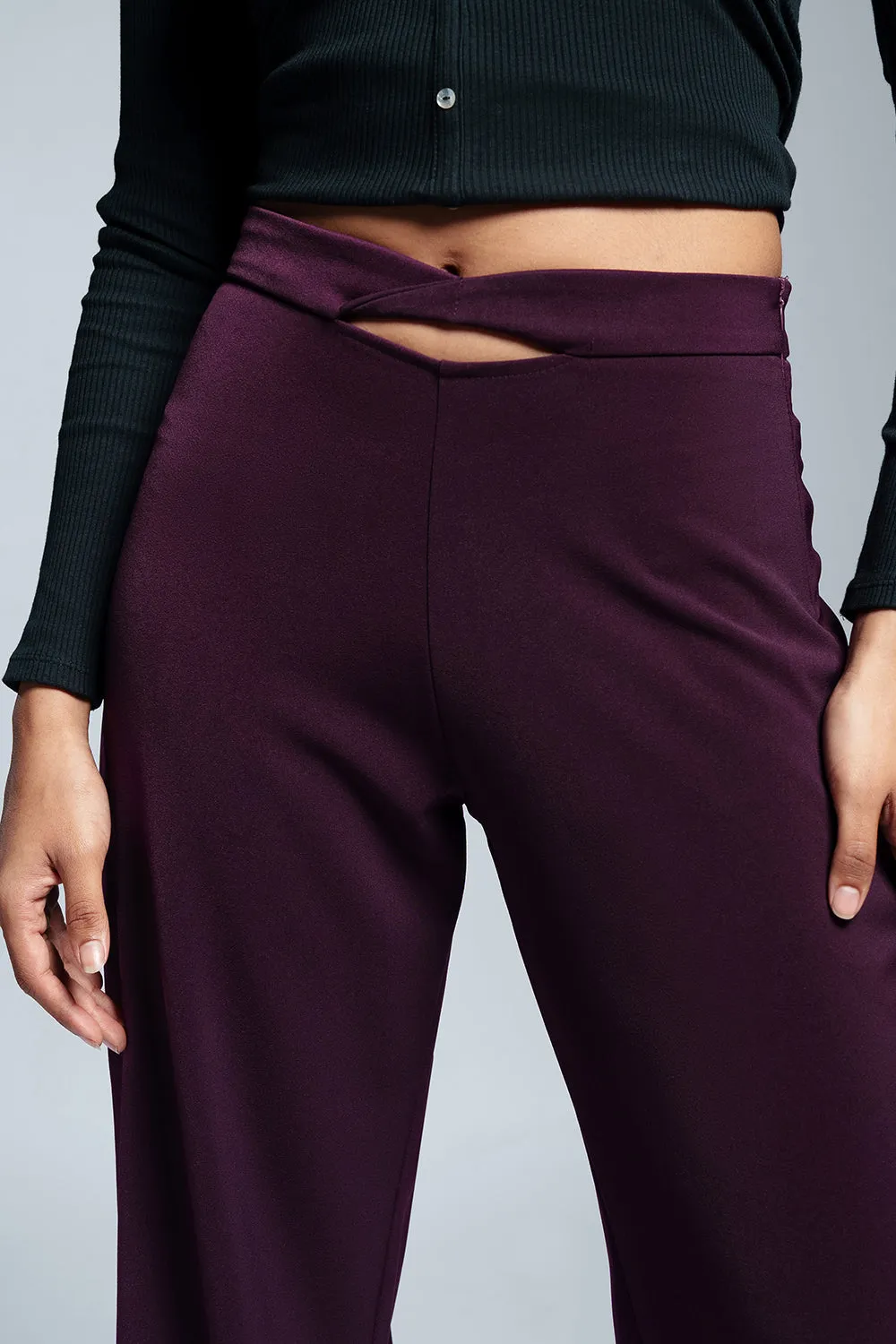 Ruby Wine Twisted Waist Korean Pants