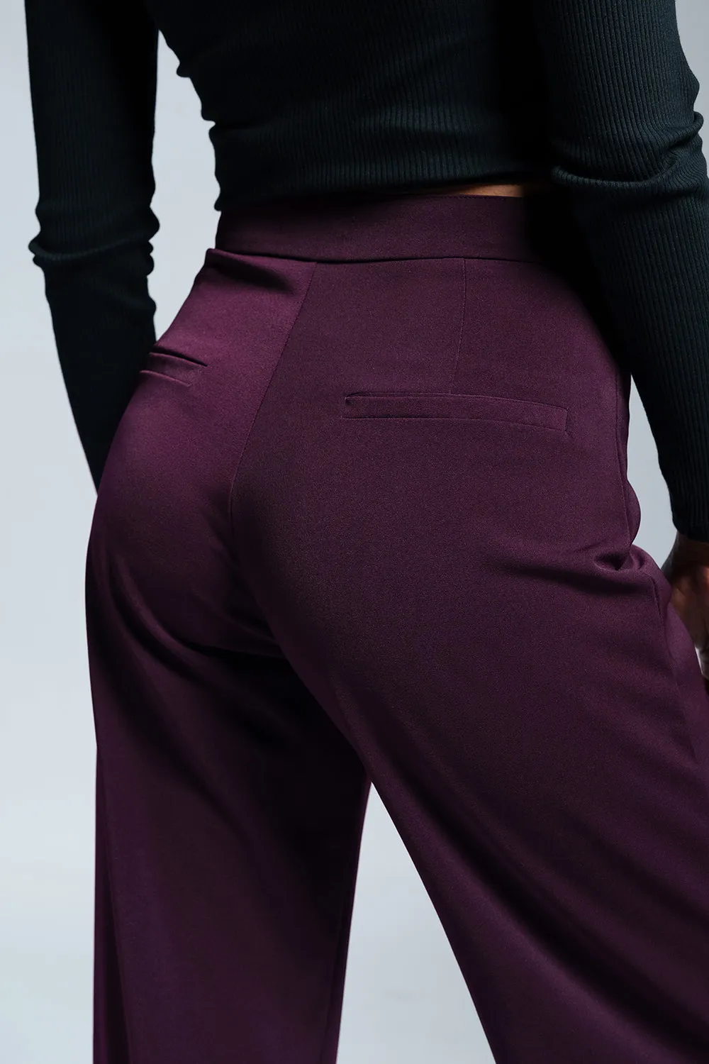 Ruby Wine Twisted Waist Korean Pants