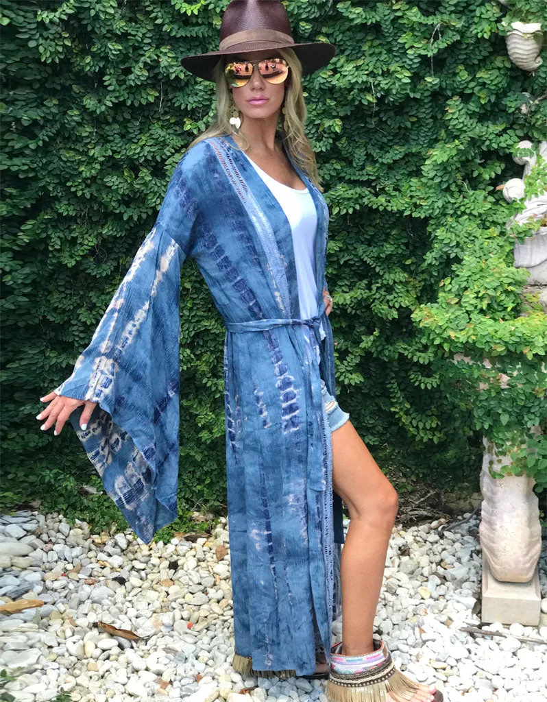 Runway Vagabond Alanis Tie Dye Duster in Blue