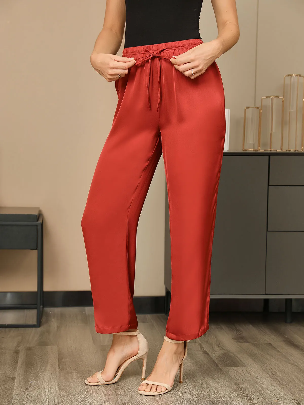 Silk Casual Ruched Drawstring Womens Pants