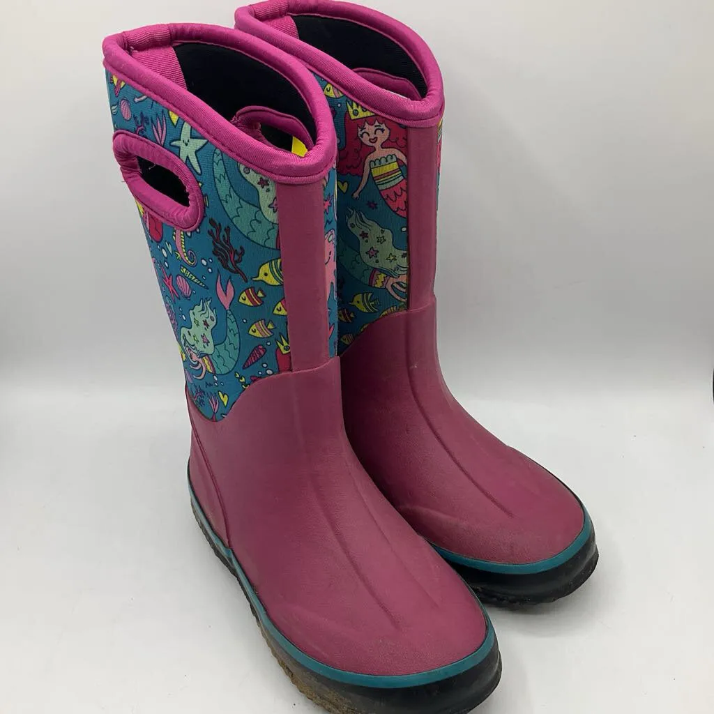 Size 13: Bogs Pink/Mermaid Sea Print Insulated Rain Boots