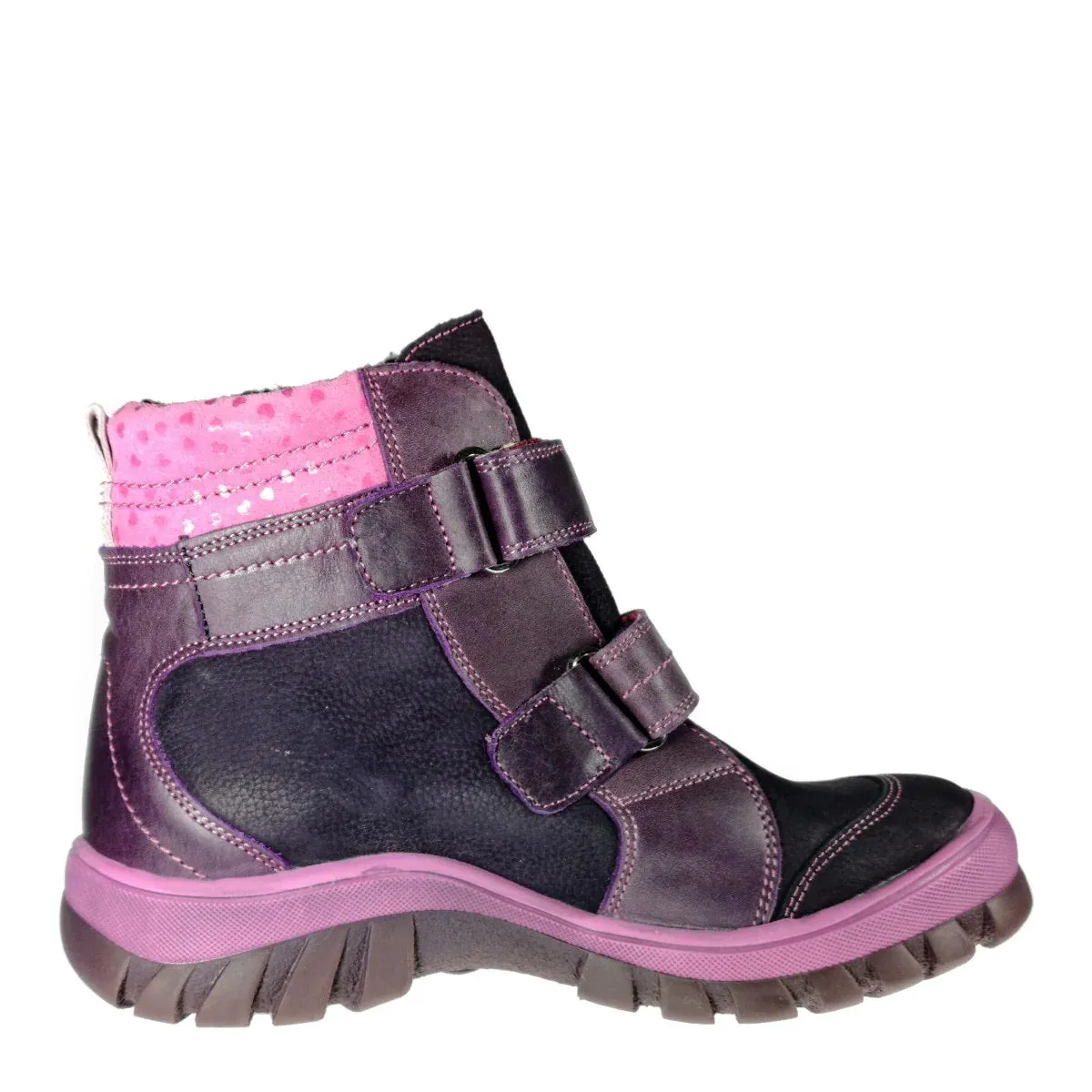 Szamos Kid Girl Insulated Boots Mauve With Pink Heart Decor - Made In Europe