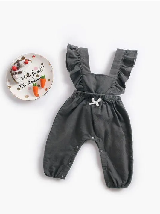 Trendy Baby Girls Suspender Solid Color Long Sleeve Jumpsuit