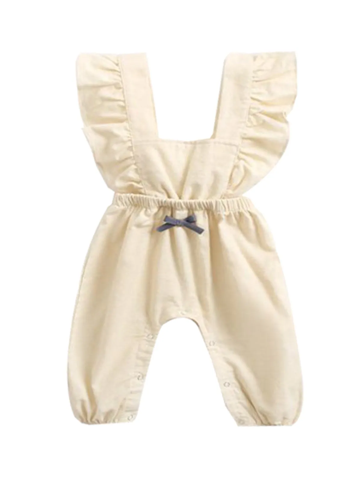 Trendy Baby Girls Suspender Solid Color Long Sleeve Jumpsuit