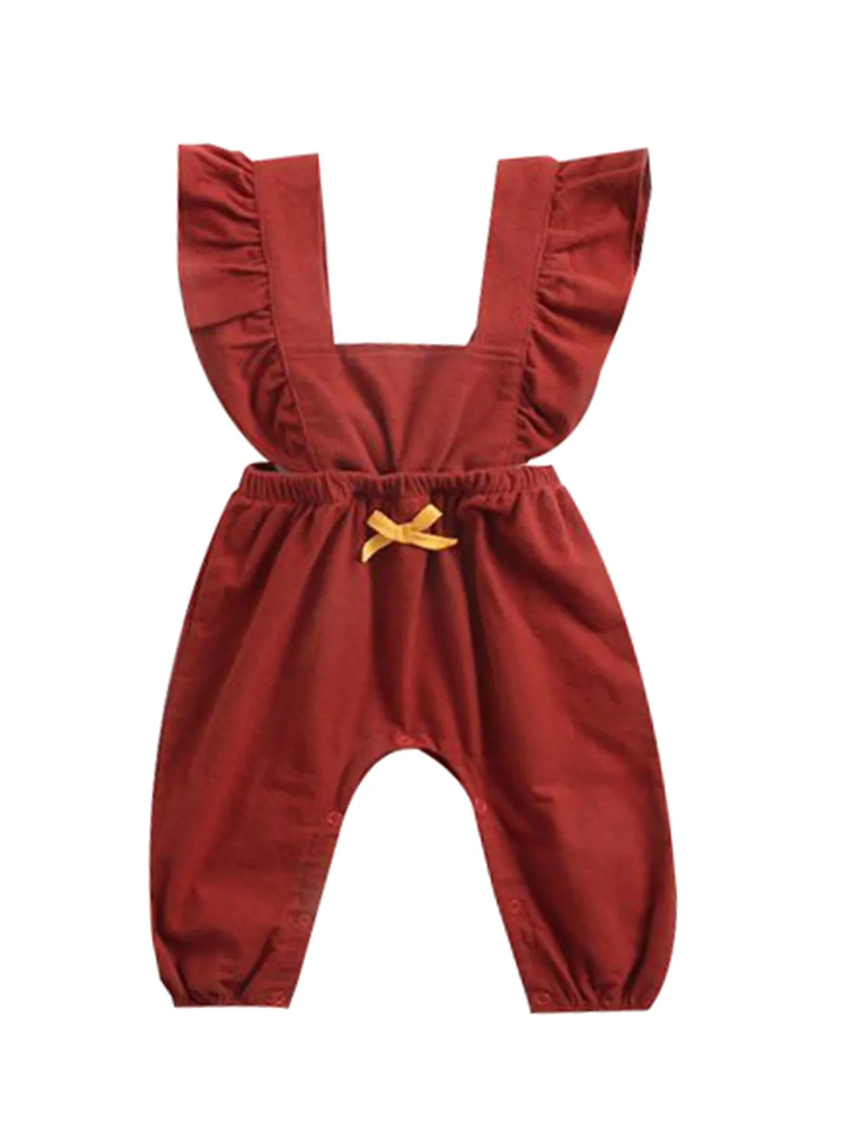 Trendy Baby Girls Suspender Solid Color Long Sleeve Jumpsuit