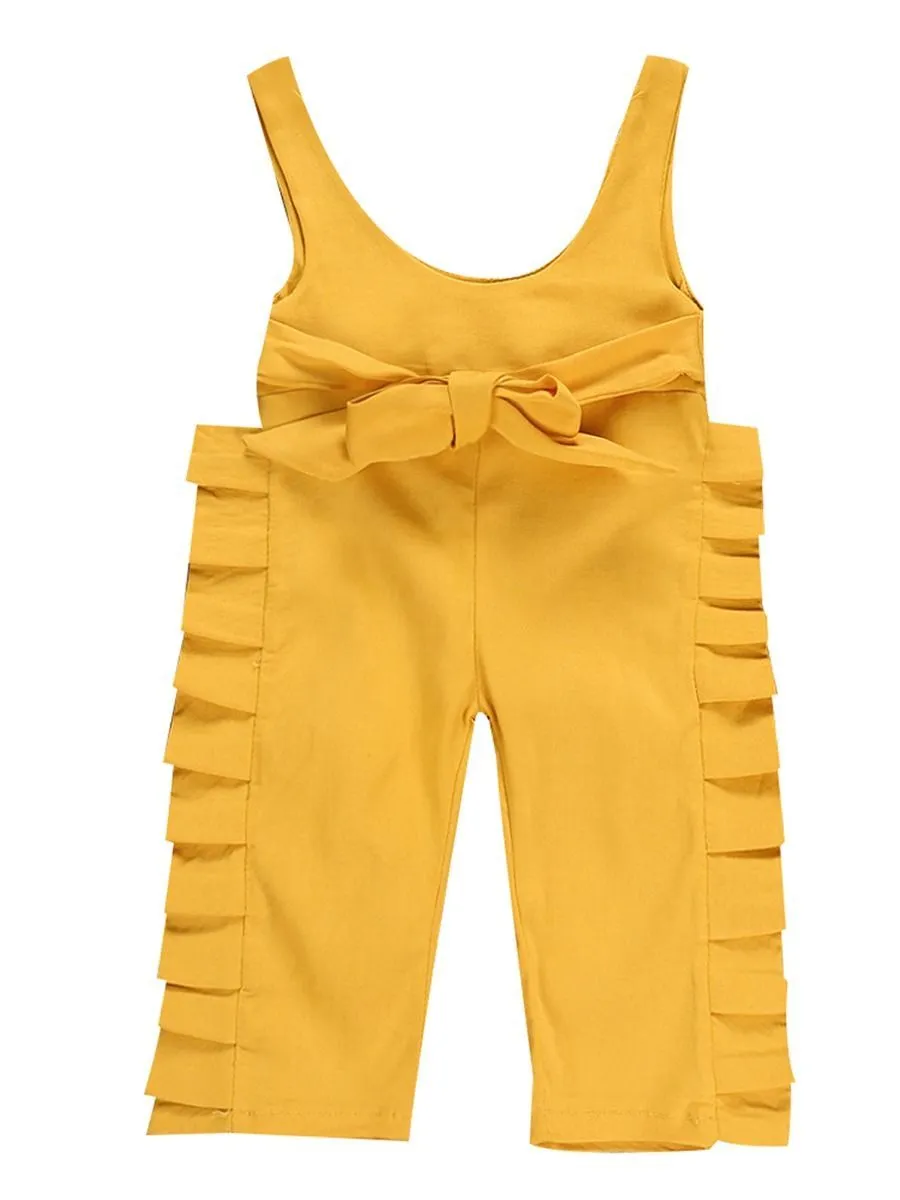 Trendy Baby Little Girl Bow Yellow Suspender Pants Overall