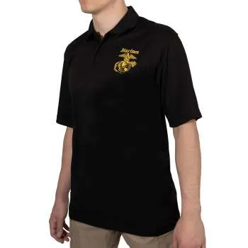 USMC Eagle, Globe & Anchor Moisture Wicking Polo Shirt - Black