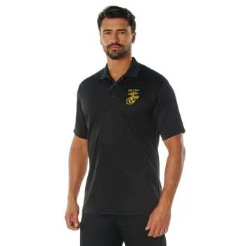 USMC Eagle, Globe & Anchor Moisture Wicking Polo Shirt - Black