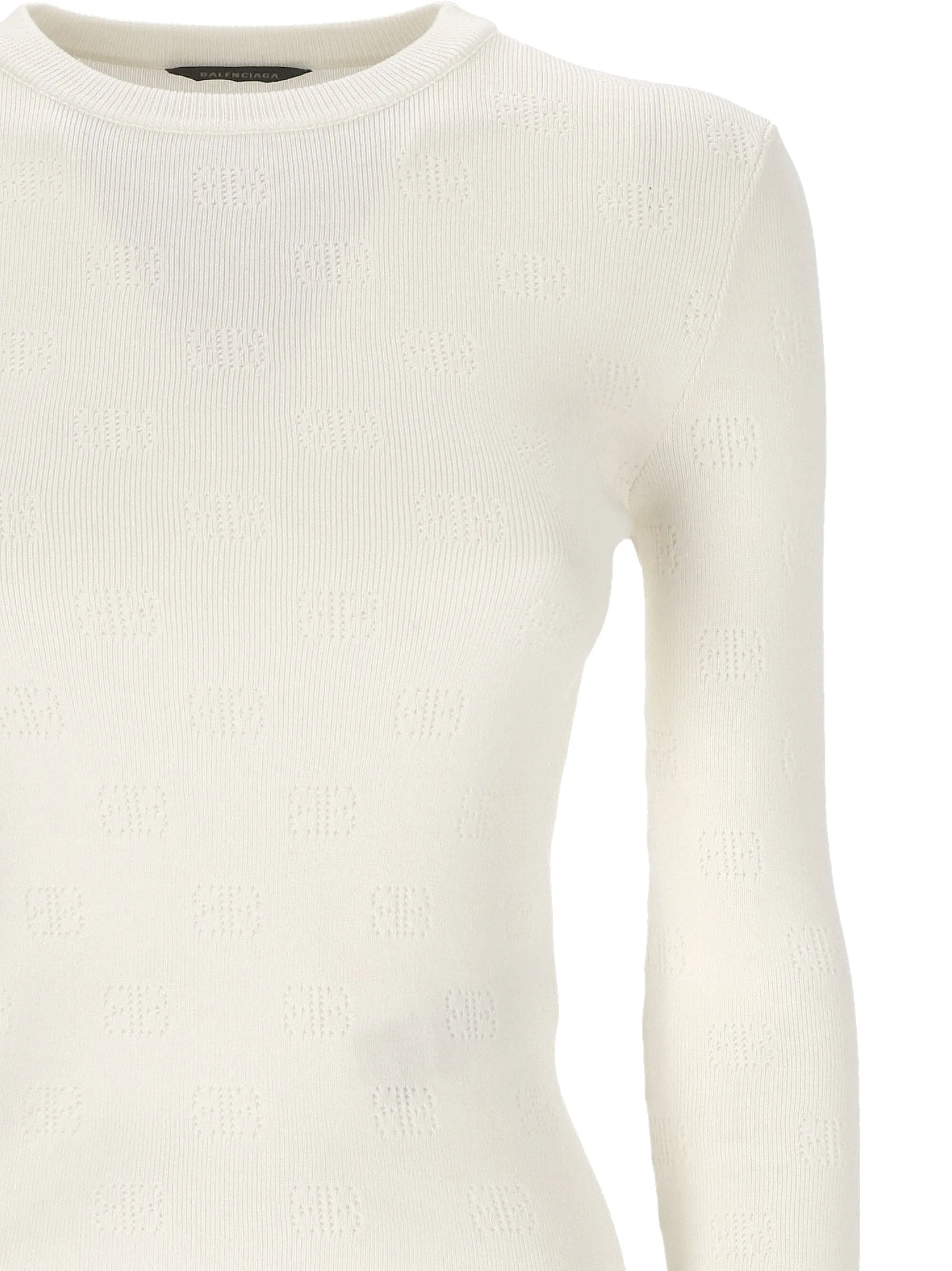 White Wool Blend Open Knit Sweater