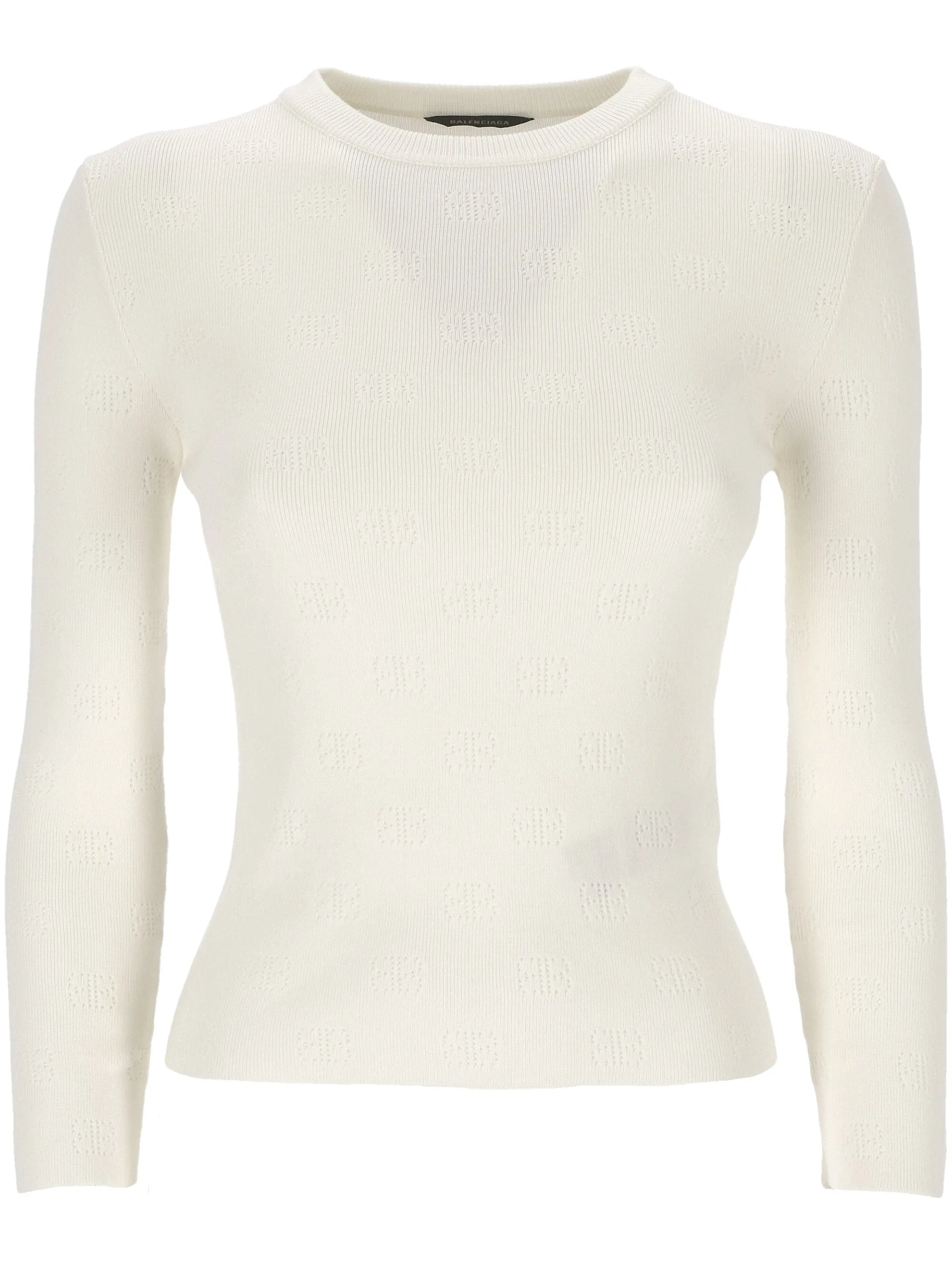 White Wool Blend Open Knit Sweater