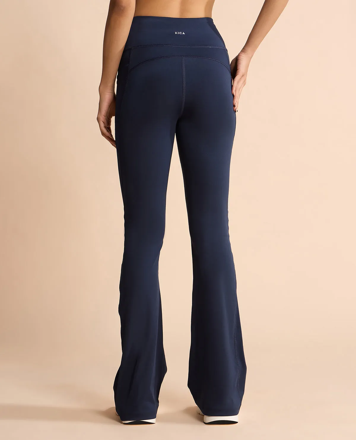 Women Stretchable Long Length Flared Pants Navy