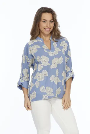 Women's French Blue 3/4 Sleeve Floral Print Blouse | Frida