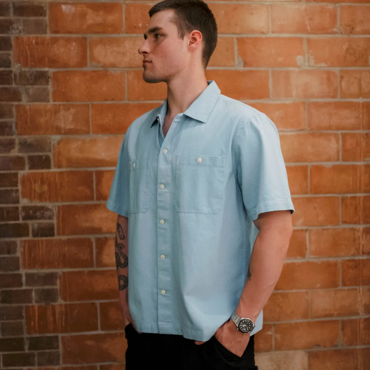 WORKSHIRT COTTON TWILL - POWDER BLUE