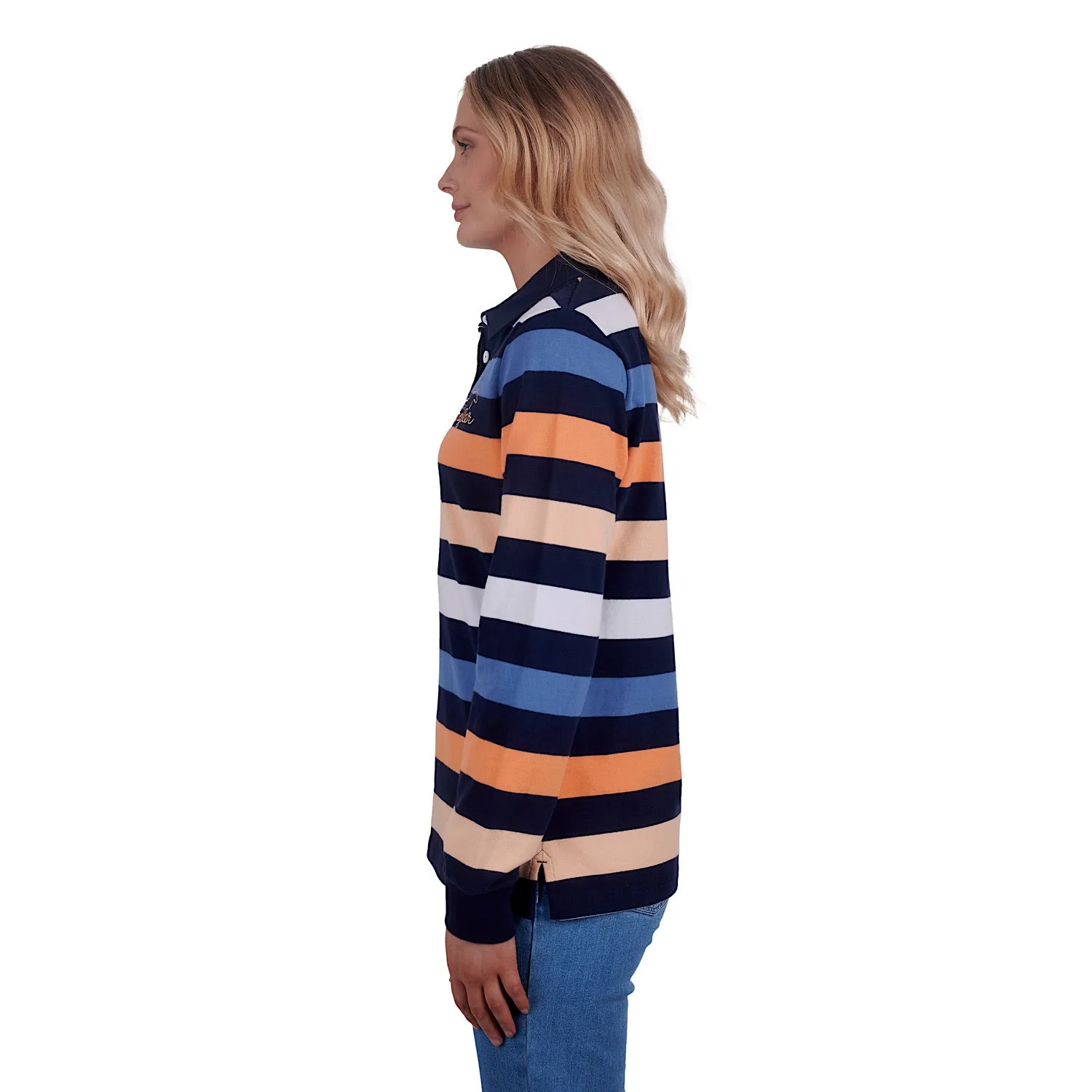 Wrangler Womens Isabel Stripe Rugby Navy/Orange