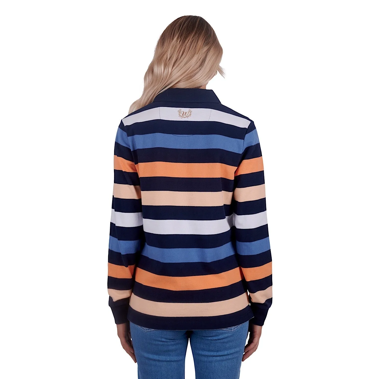 Wrangler Womens Isabel Stripe Rugby Navy/Orange