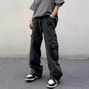 Yeknu 90s fashion men Overalls Men's Loose Ins Fashion Solid Color Casual Pants Trendy Trousers New Trendy Youth Popular