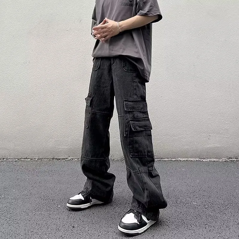 Yeknu 90s fashion men Overalls Men's Loose Ins Fashion Solid Color Casual Pants Trendy Trousers New Trendy Youth Popular