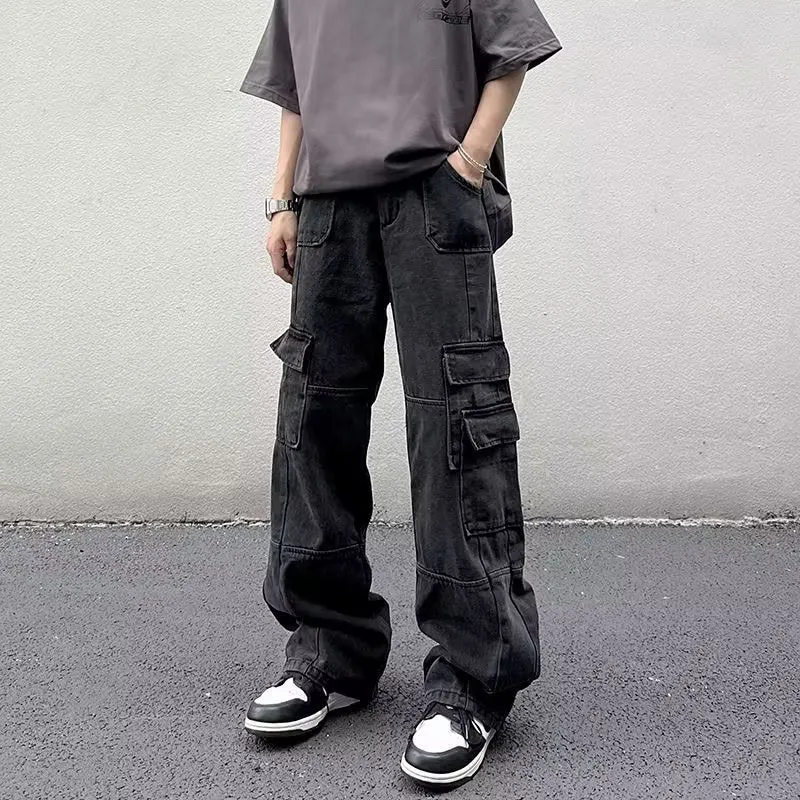 Yeknu 90s fashion men Overalls Men's Loose Ins Fashion Solid Color Casual Pants Trendy Trousers New Trendy Youth Popular