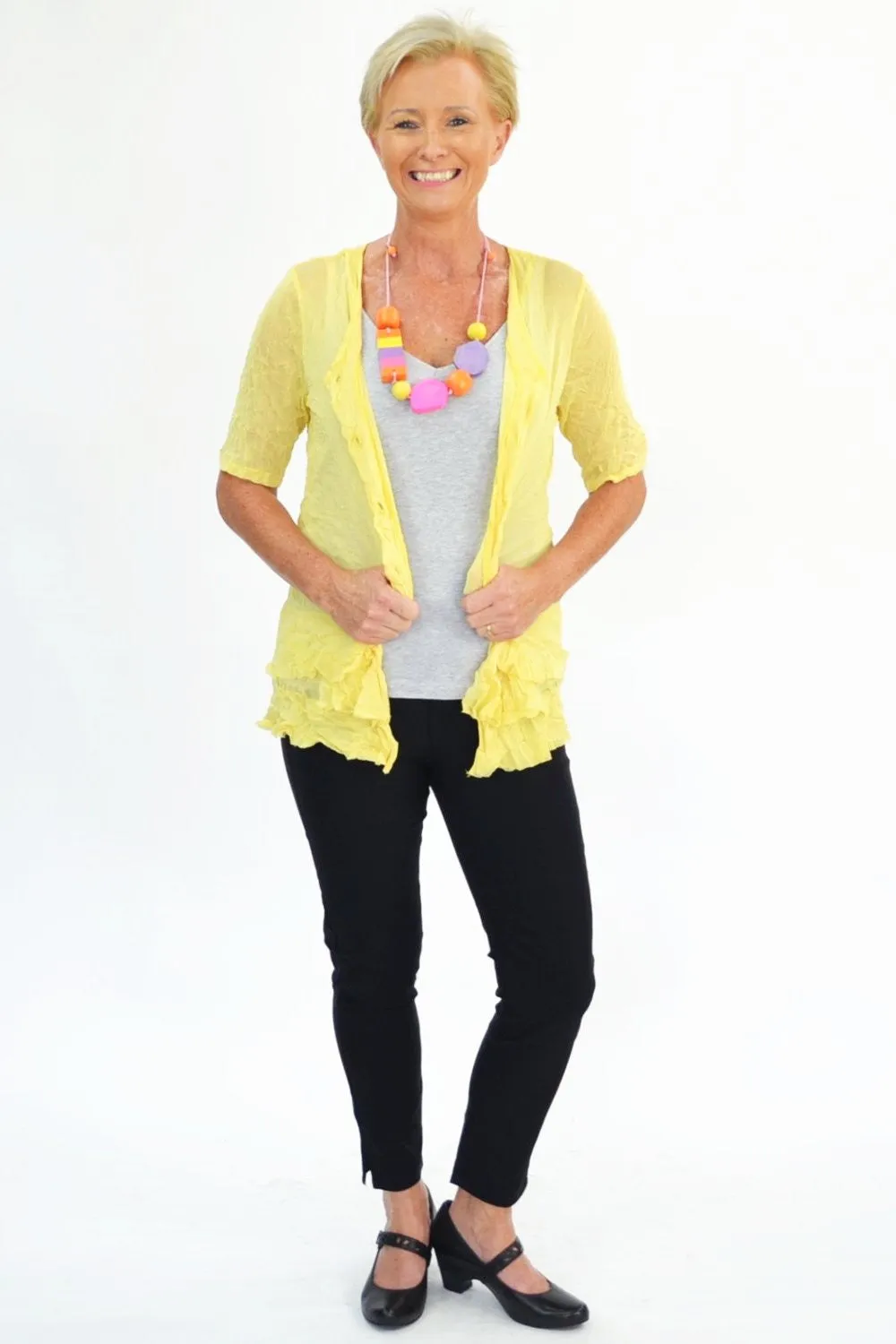 Yellow Button Up Mesh Cardigan